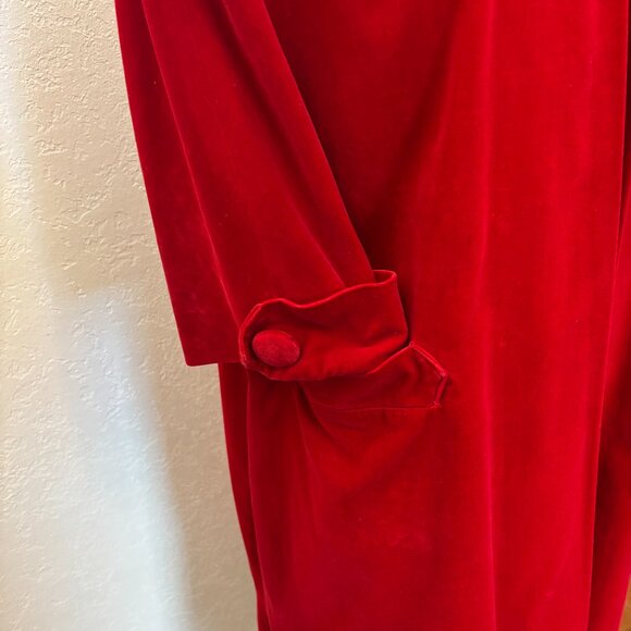 Womens vintage red velvet coat SZ L - long open coat with ¾ sleeves Fully lined - Picture 3 of 8